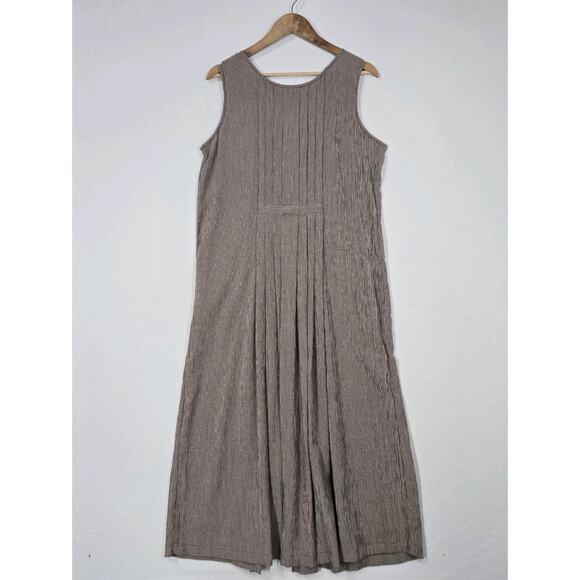 VTG Qps Dress Jumper Sz M Brown White Checked Pockets Button Front Prairie - Picture 7 of 14